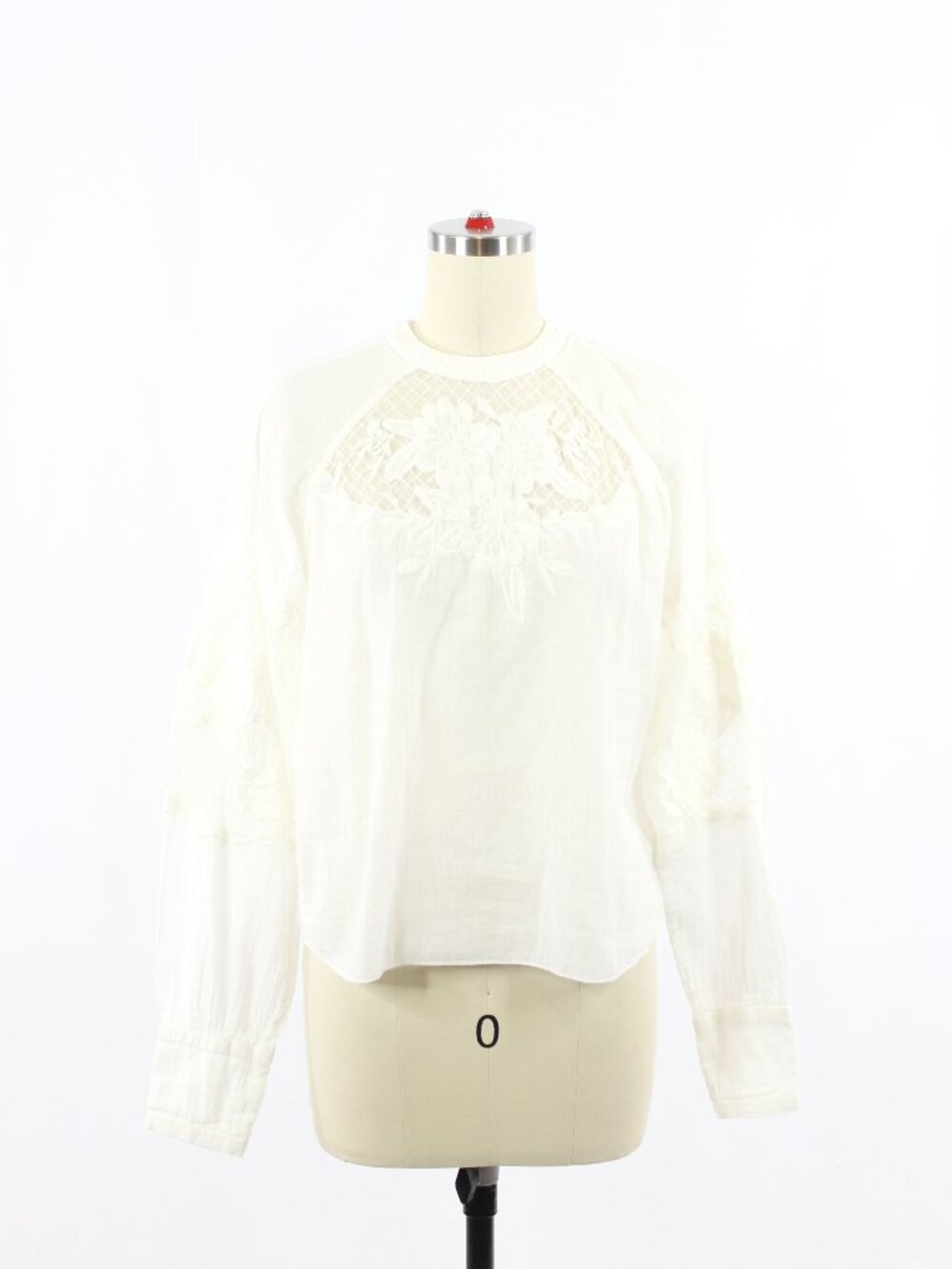 JOE'S JEANS White 100% Cotton Gauze Embroidered Mesh Peasant Blouse, Size XS